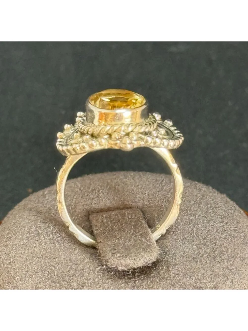 Citrine and Sterling Silver 925 Bezel Set Heart Design Ring 20mm Wide SZ 5.25